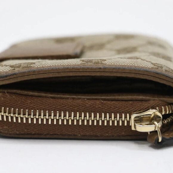 Gucci Beige/Brown GG Canvas and Leather Emblem Zip Mini Wallet - Picture 8 of 13